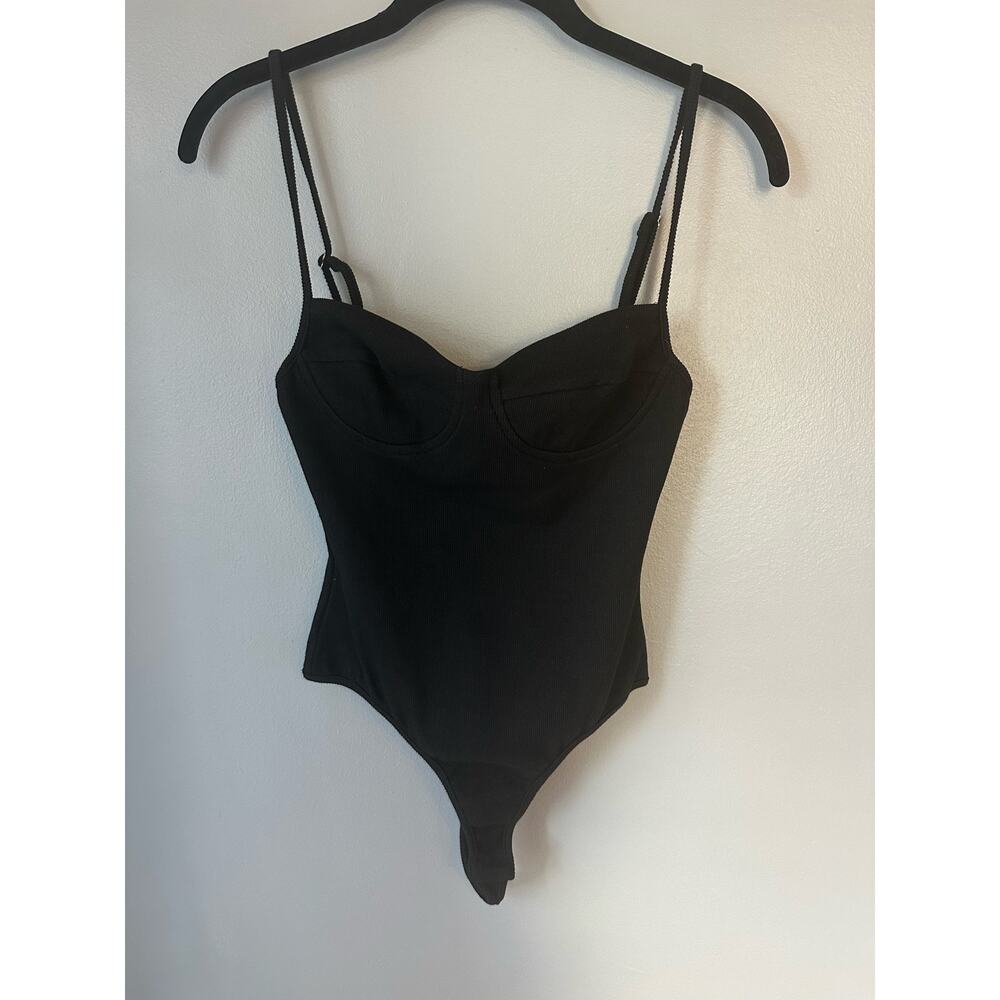 Hey Babe Knit Ribbed Contour Black Bodysuit